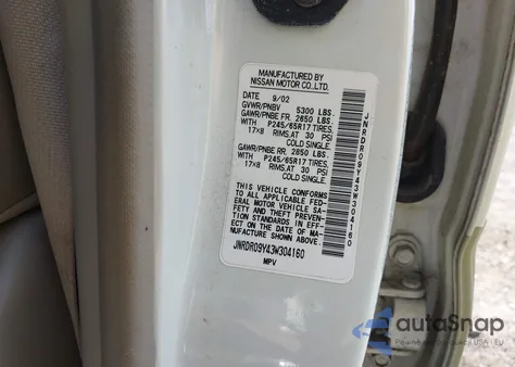 2003 Infiniti Qx4 Luxury from USA, damaged, VIN JNRDR09Y43W304160